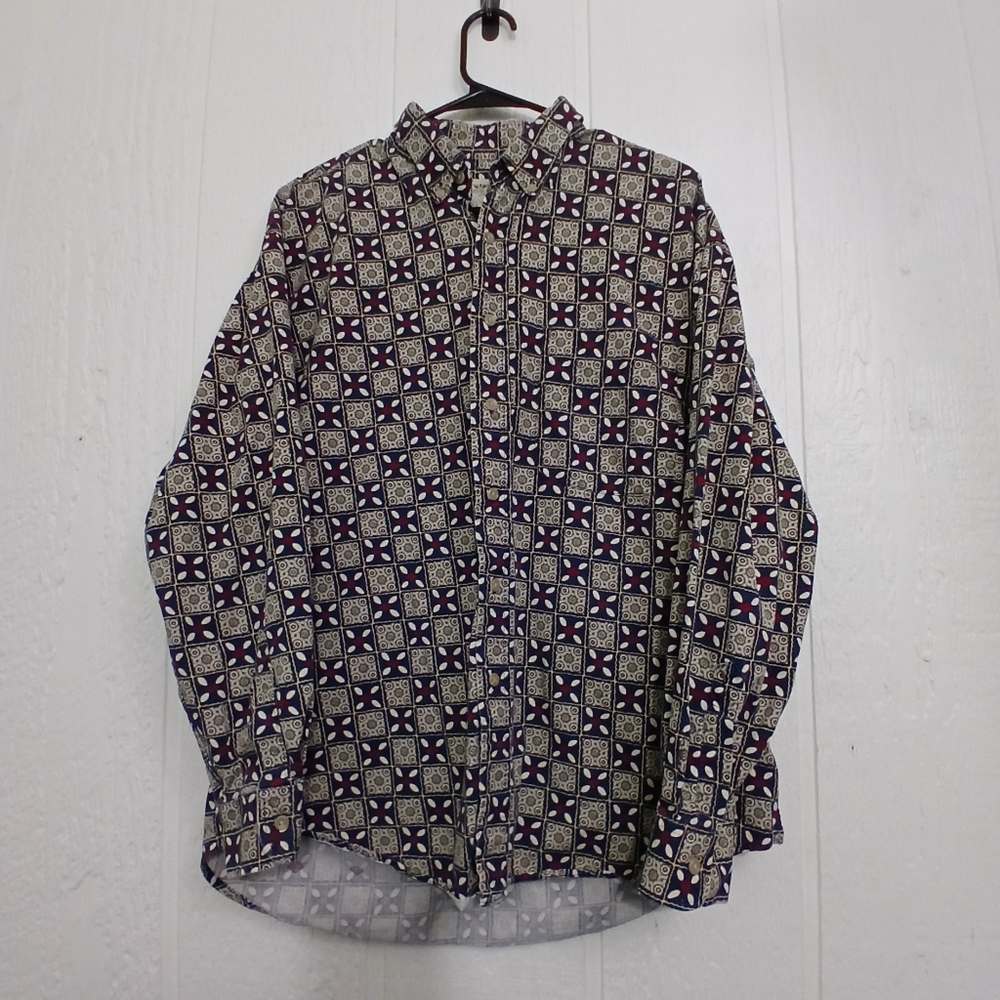 VTG 90s Men's Natural Issue Geometric Patterned Button-Up Shirt